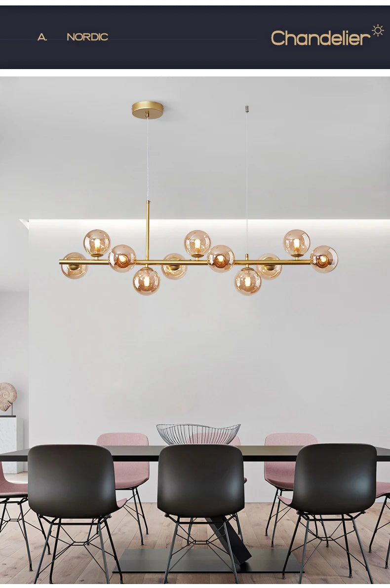 Nordic Modern LED Pendant Gold Light Glass