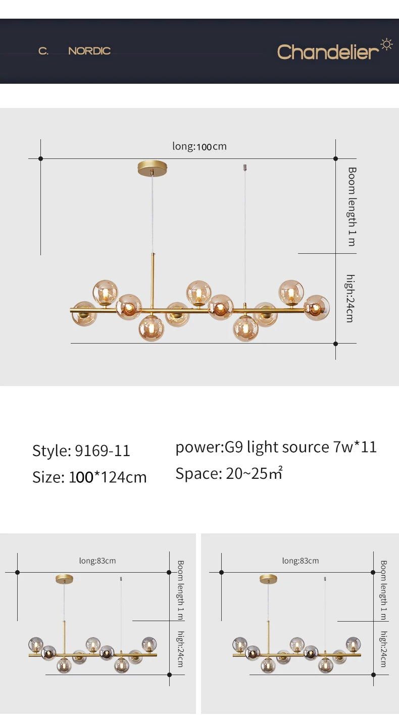 Nordic Modern LED Pendant Gold Light Glass