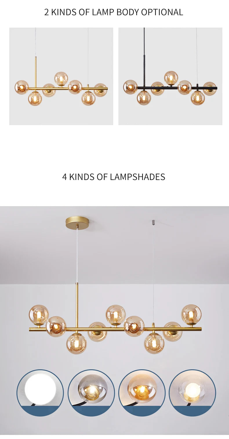 Nordic Modern LED Pendant Gold Light Glass