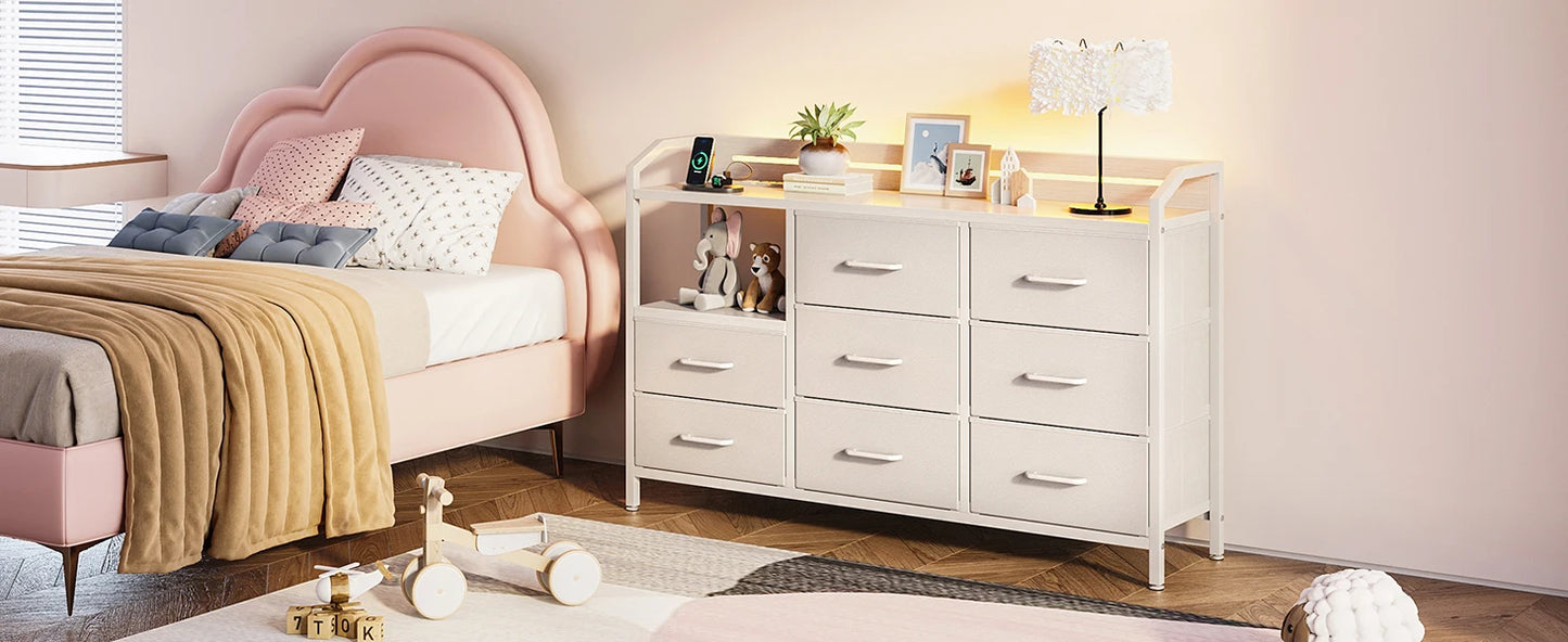 White Dresser for Bedroom with Light Strip