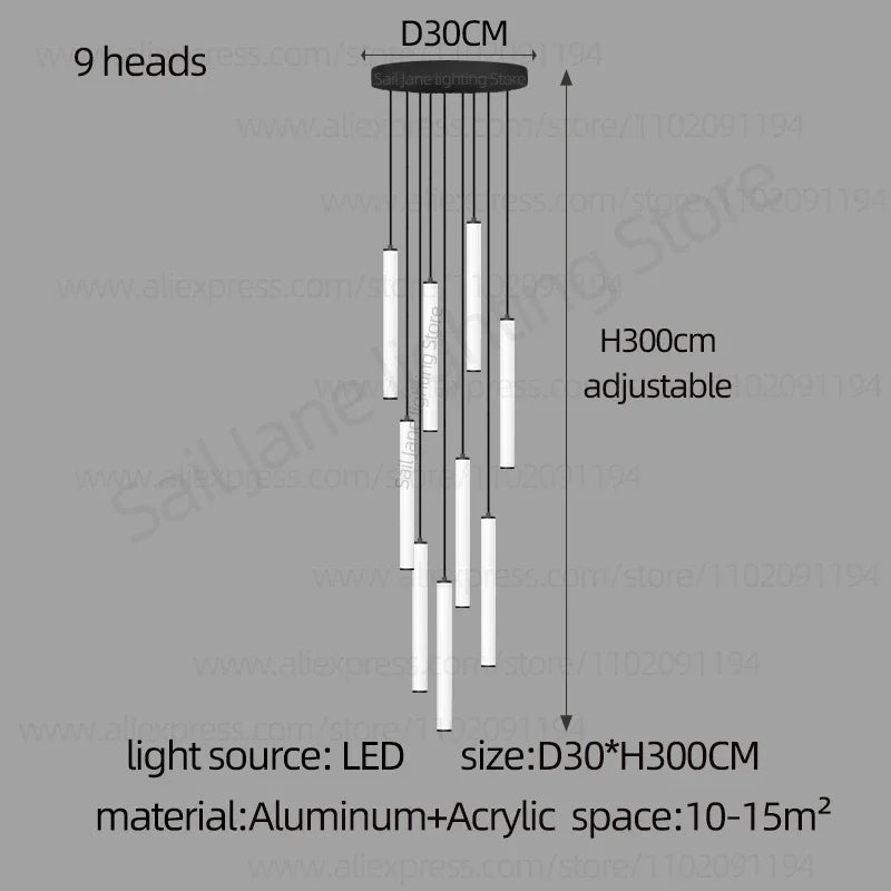 LED Long Line Chandelier Modern Staircase