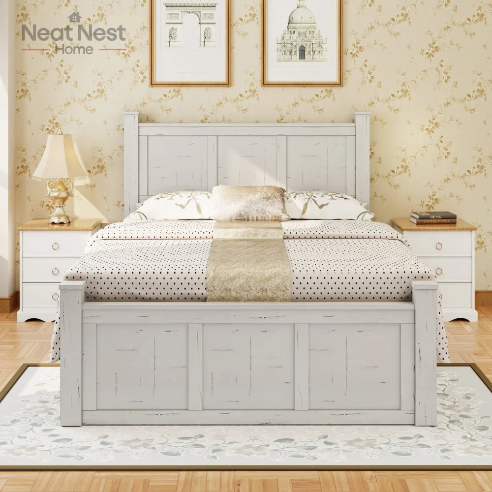 Farmhouse Style Wood Panel Bed Frame Four Square