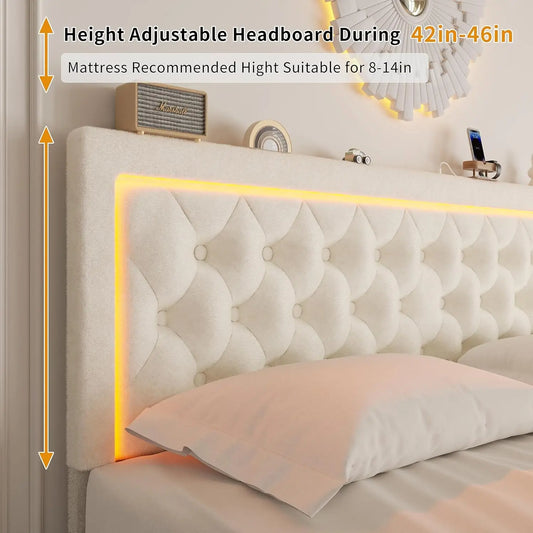 Queen Size Bed Frame with 4 Storage Drawers