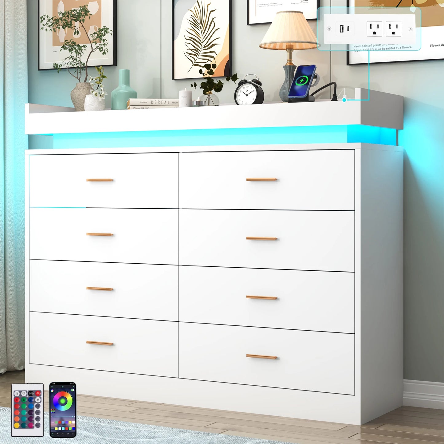 8 Drawer Dresser with LED Light, Modern