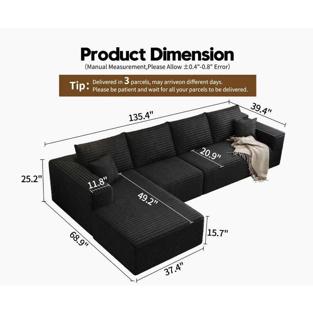 135.4" Cloud Sectional Couch with L-Shape Chaise