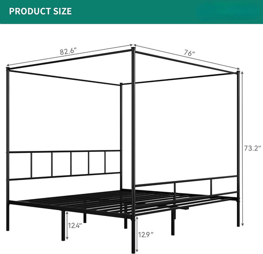 King Size Bed Frame, Metal Canopy Four Poster
