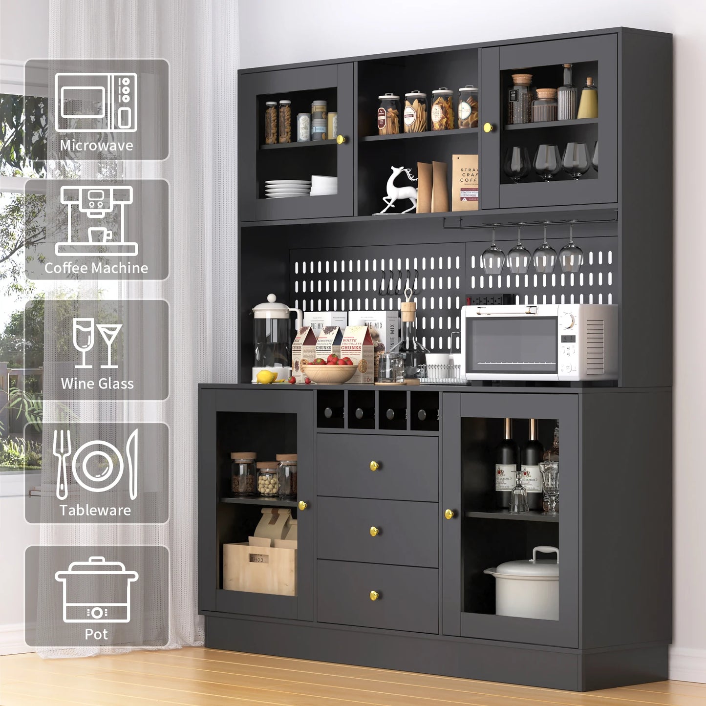 Pantry Cabinet, Kitchen Storage Cabinet, Freestanding