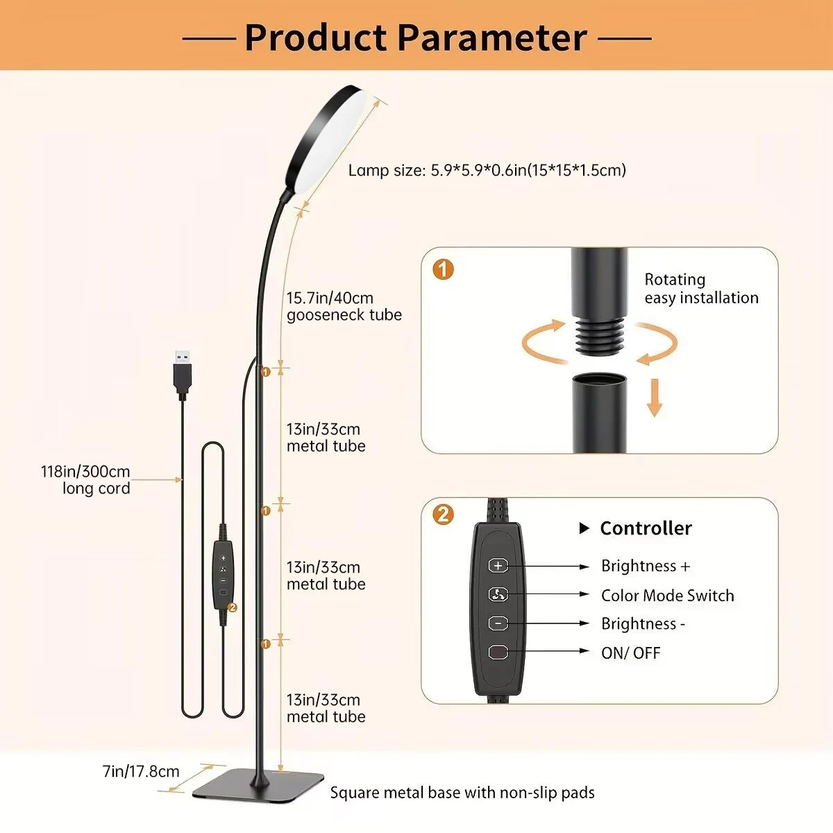 LED Floor Lamp Changeable Reading Lamp