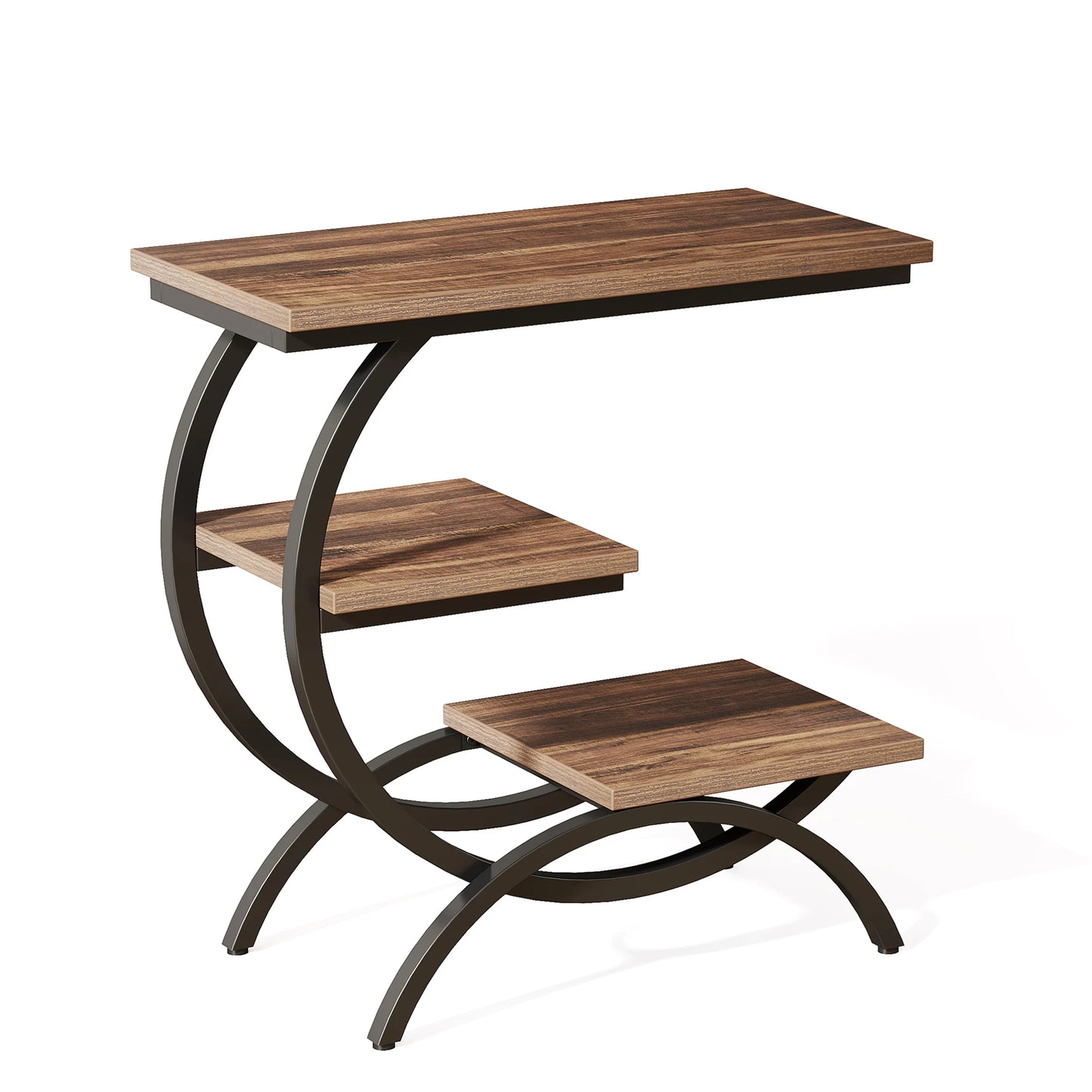 C-Shaped End Table, Industrial 3-Tier Small Table