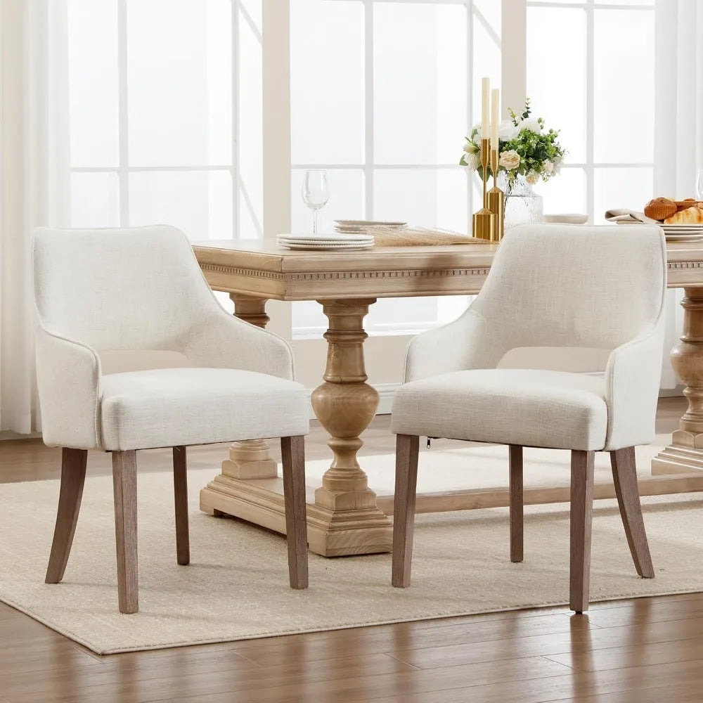 Linen Fabric Dining Chairs Set of 4 Upholstered