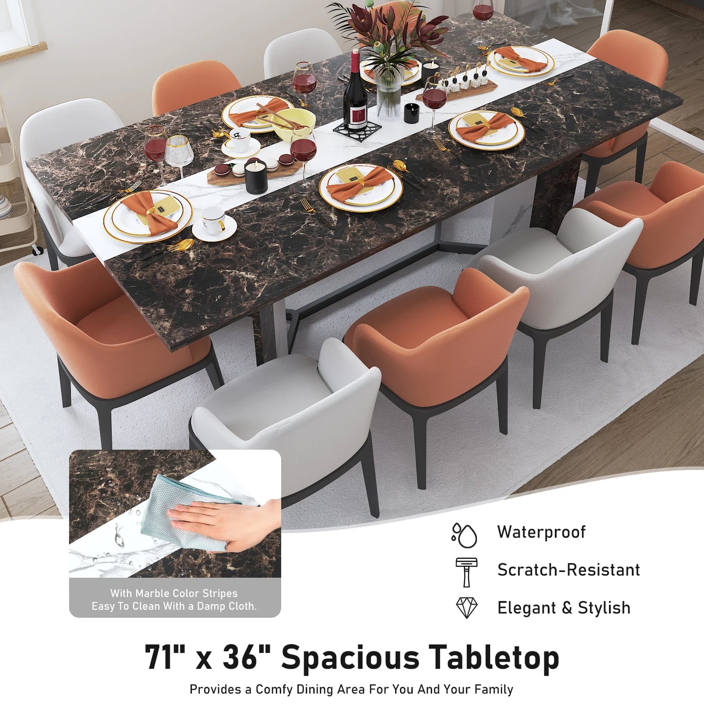 71In Large Rectangular White Dining Table