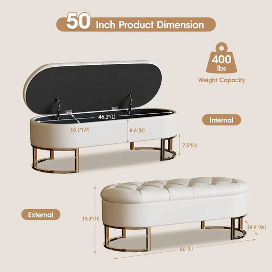 Vabches 50''L Ottoman Storage Bench Upholstered