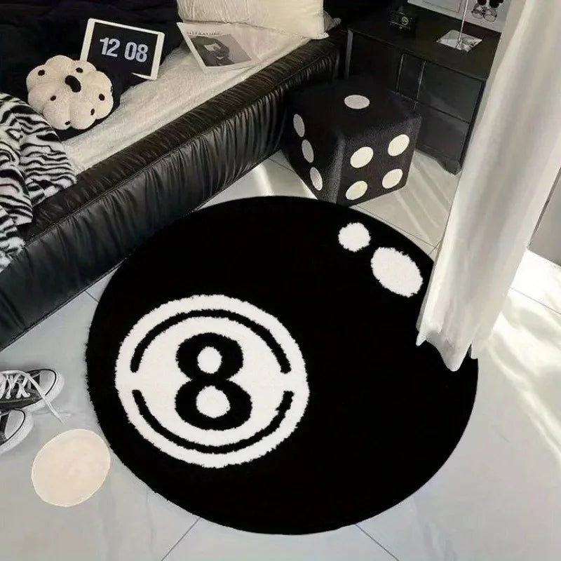 Black Billiards 8 Ball Round Plush Carpet Anti-Slip