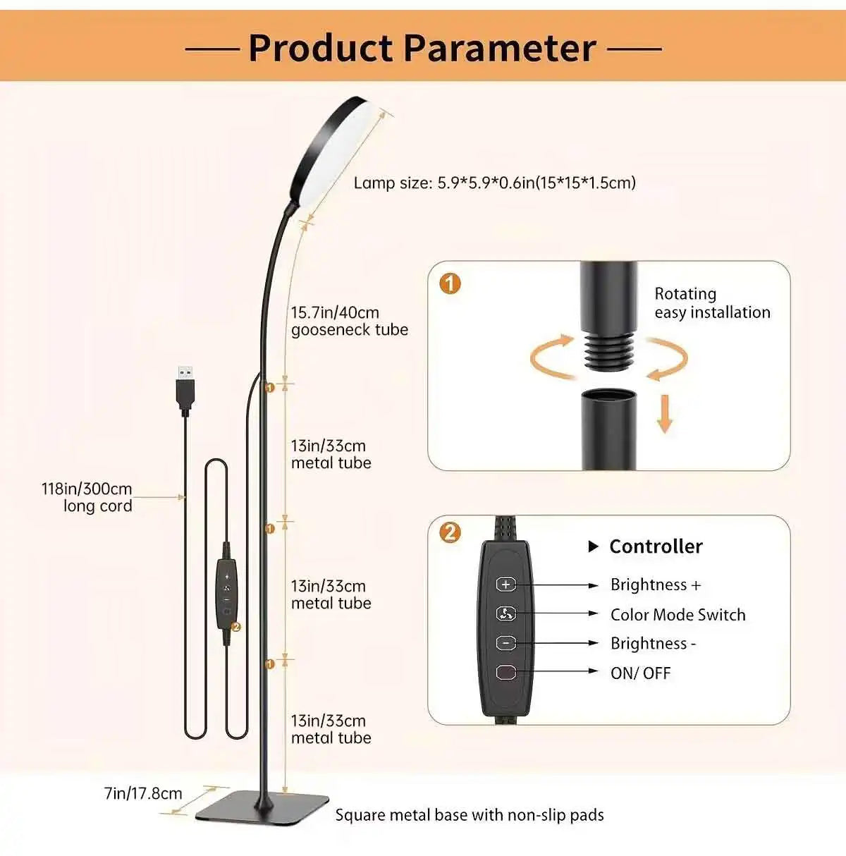 LED Floor Lamp Changeable Reading Lamp