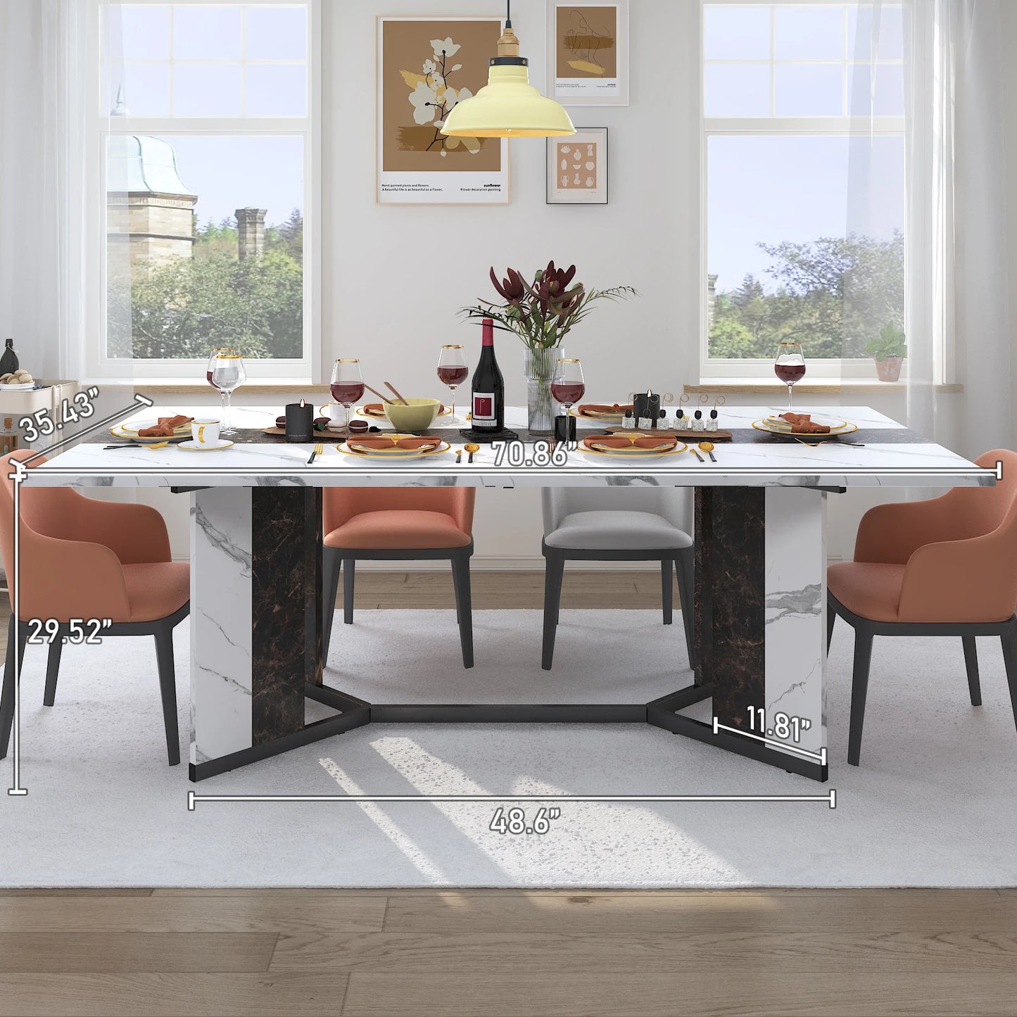 71In Large Rectangular White Dining Table