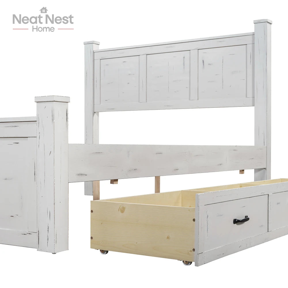 Farmhouse Style Wood Panel Bed Frame Four Square