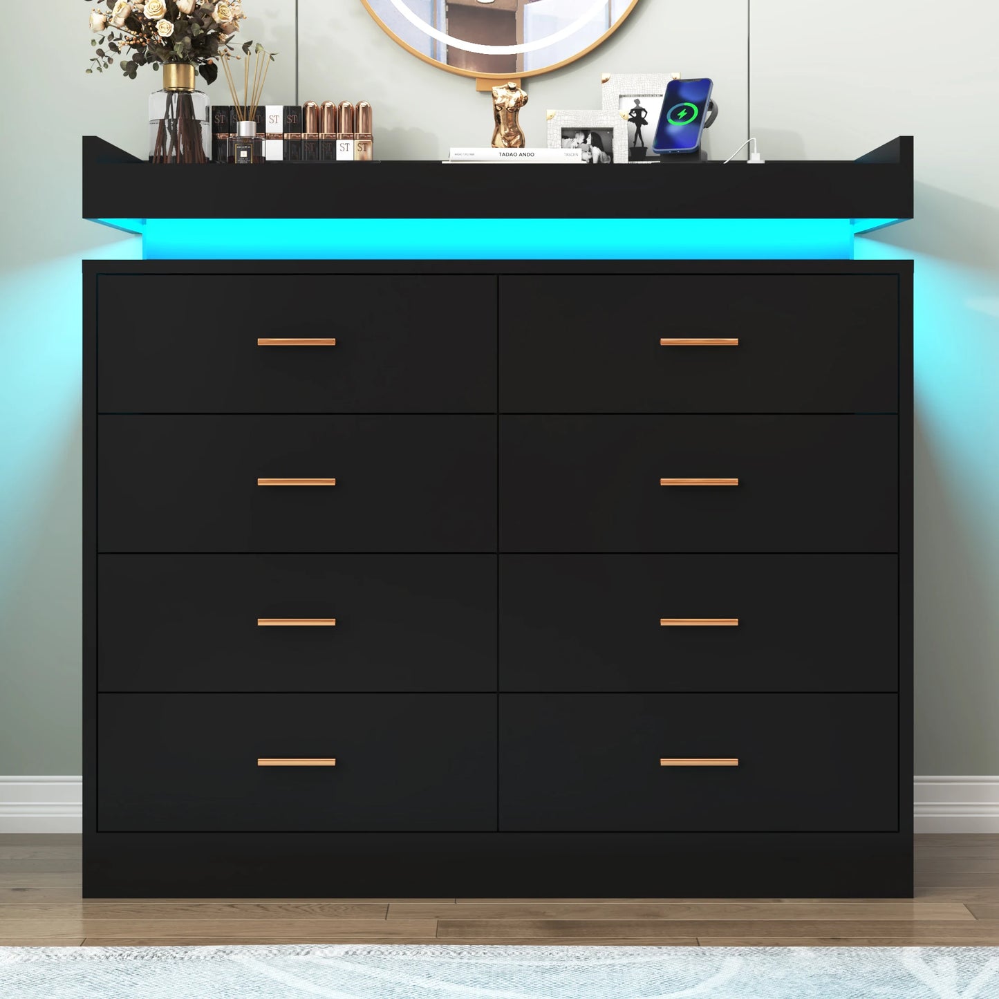8 Drawer Dresser with LED Light, Modern