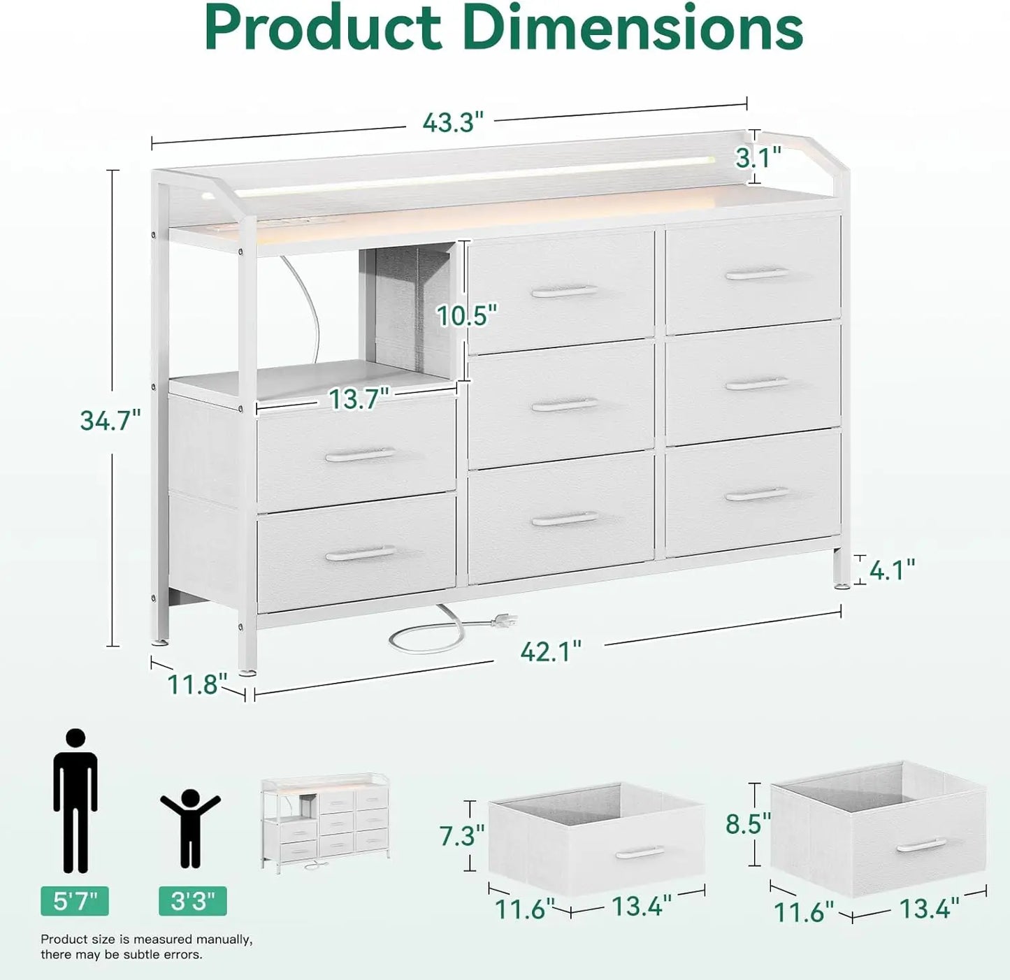 White Dresser for Bedroom with Light Strip