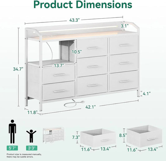 White Dresser for Bedroom with Light Strip