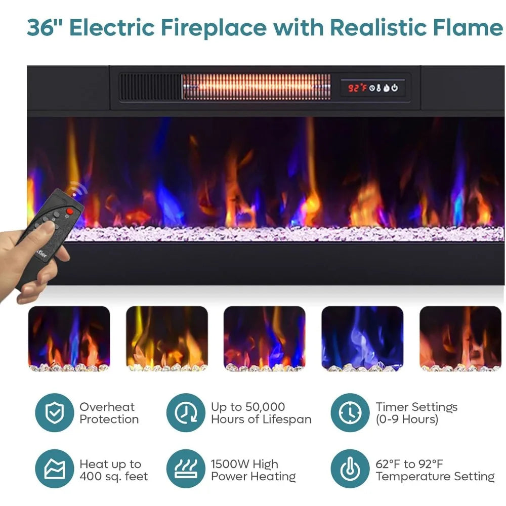 70 Inch Fireplace TV Stand with 36"