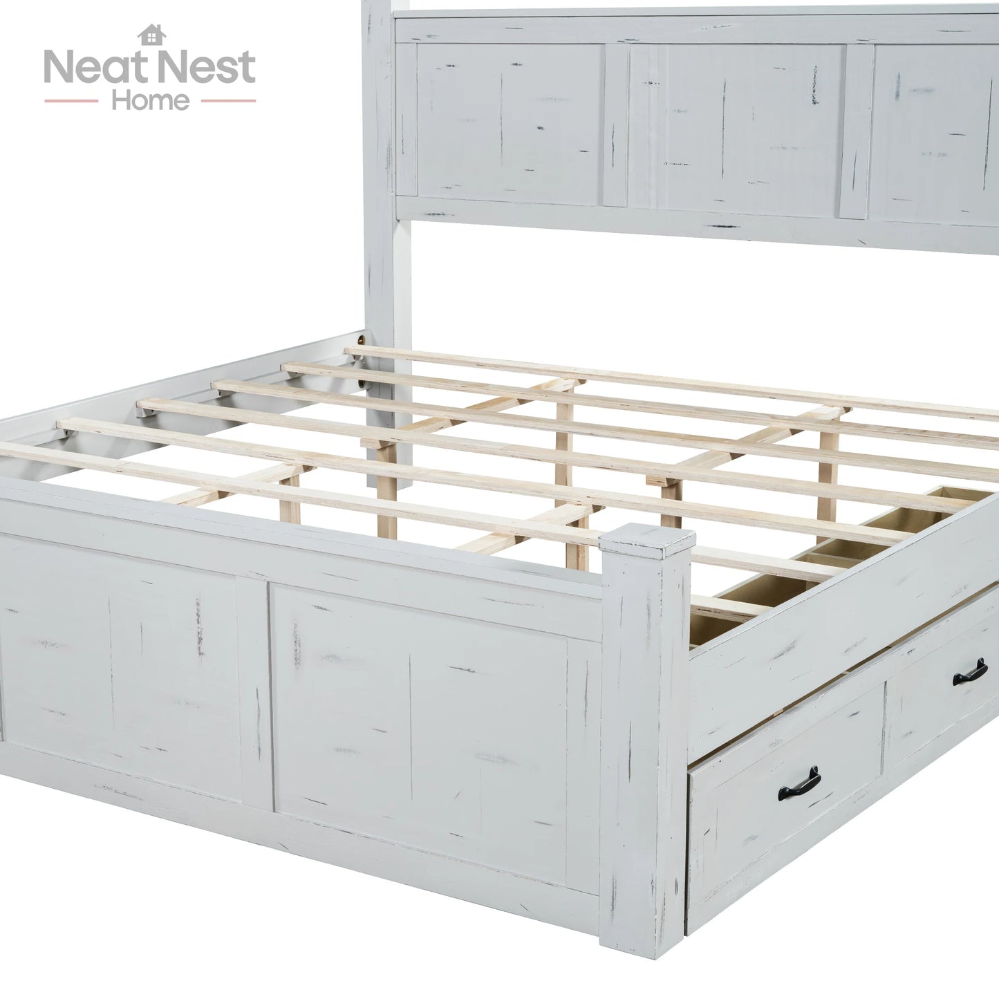Farmhouse Style Wood Panel Bed Frame Four Square