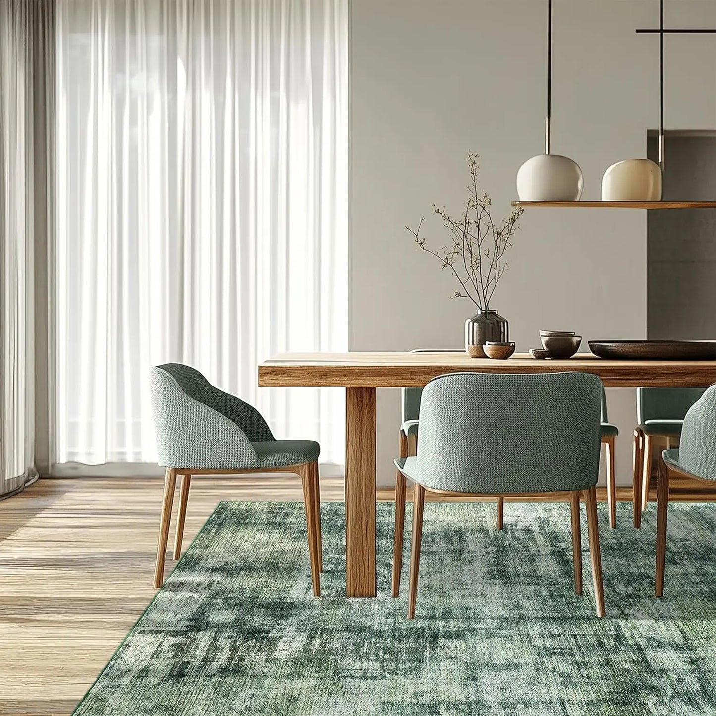 Green RugLiving Room Washable Abstract
