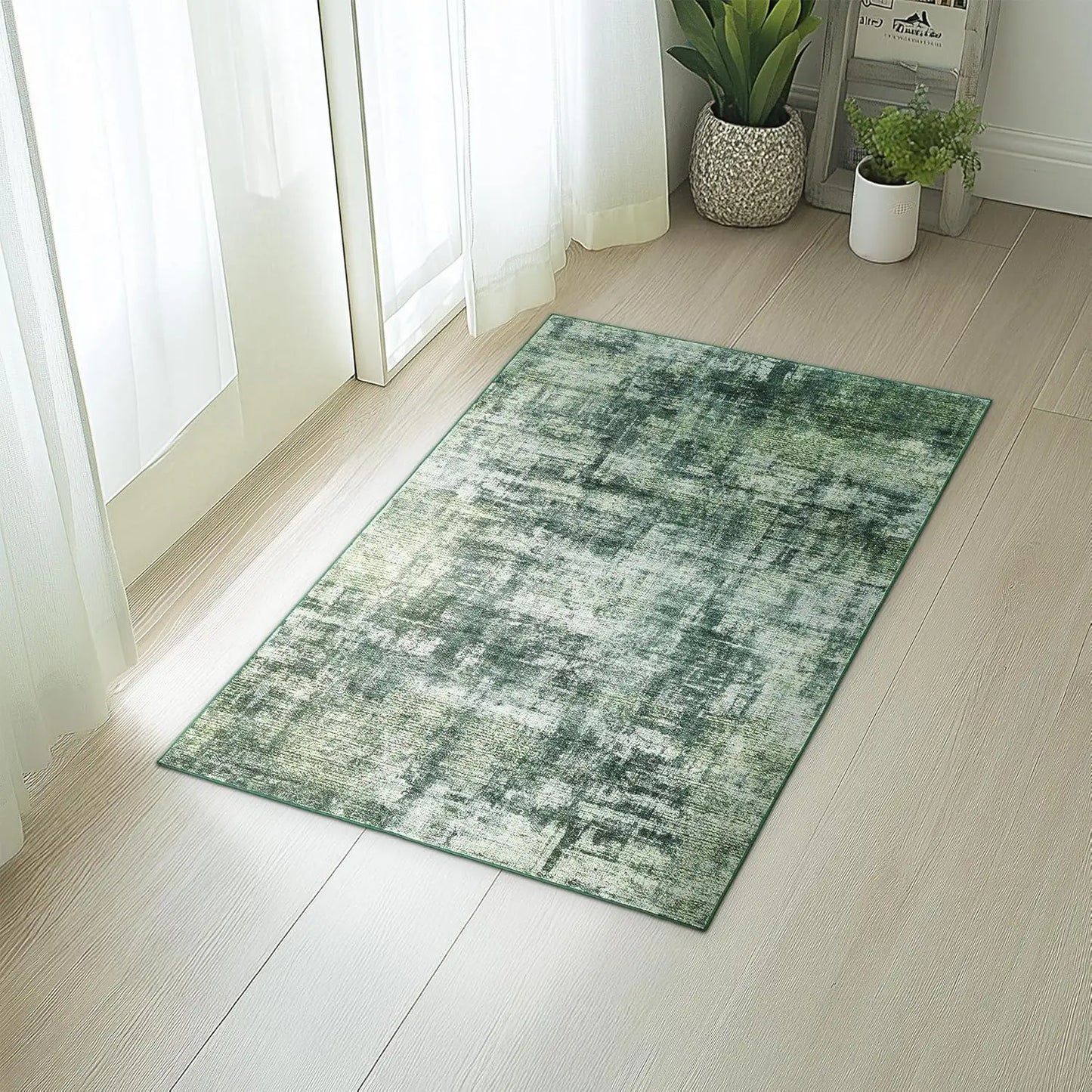 Green RugLiving Room Washable Abstract