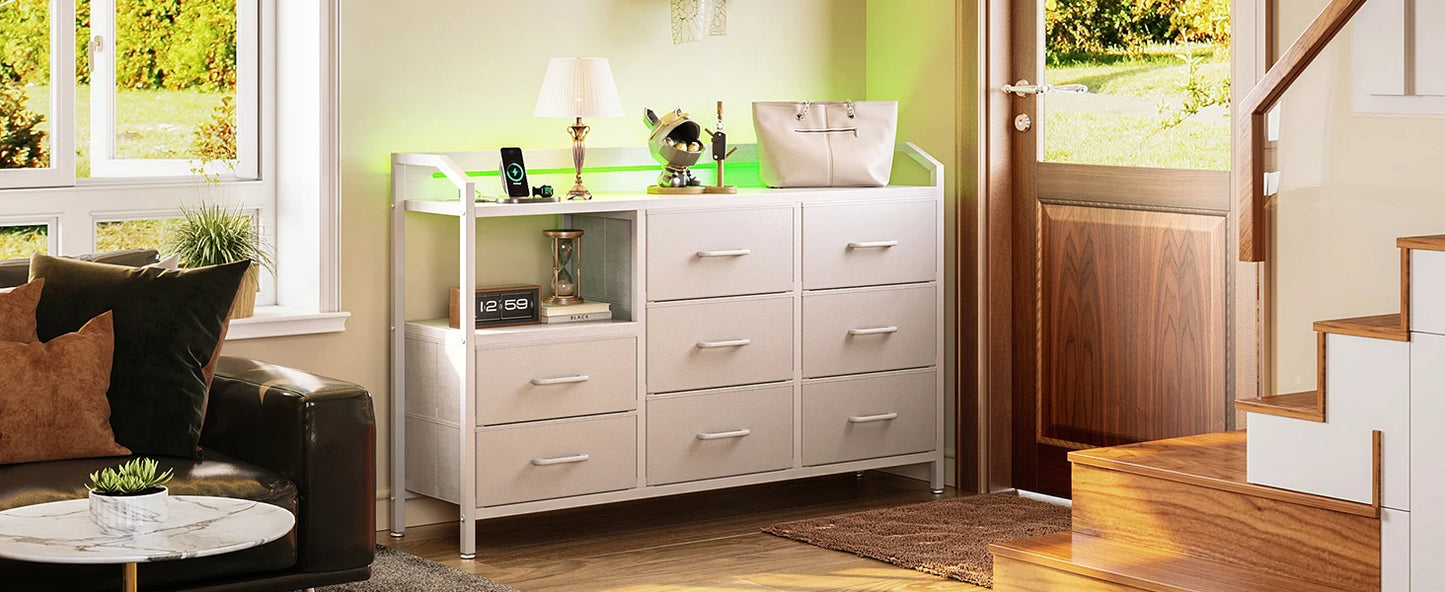 White Dresser for Bedroom with Light Strip