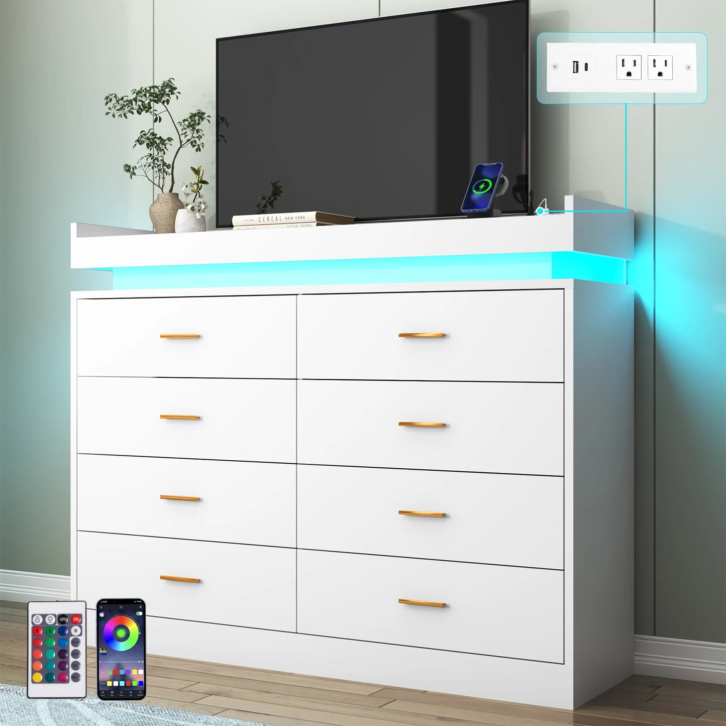 8 Drawer Dresser with LED Light, Modern