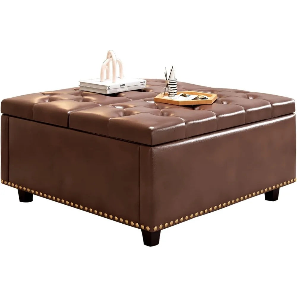 Extra Large Faux Leather Storage Ottoman
