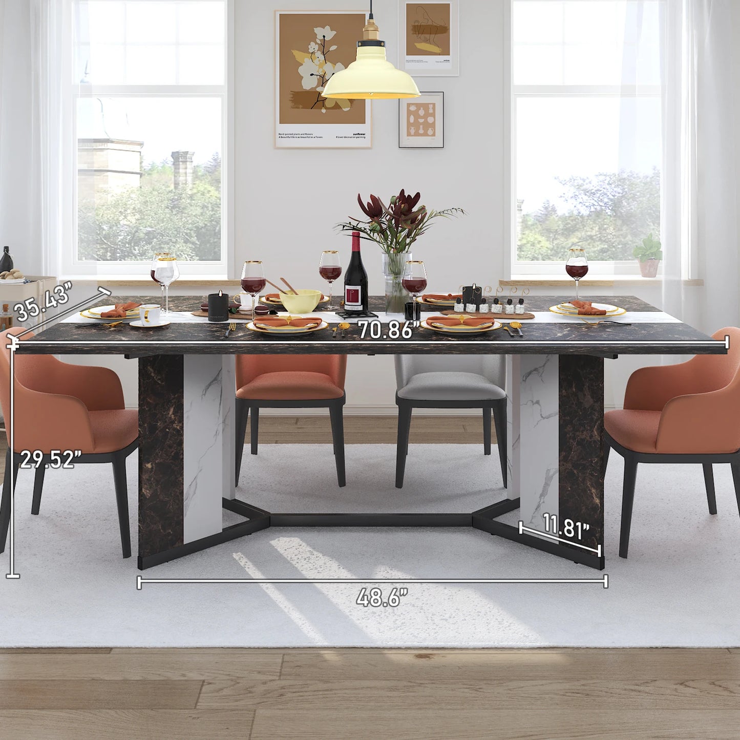 71In Large Rectangular White Dining Table