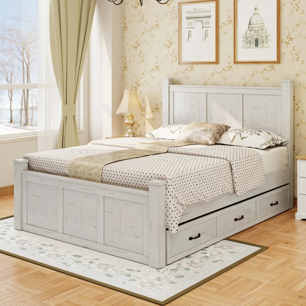 Farmhouse Style Wood Panel Bed Frame Four Square