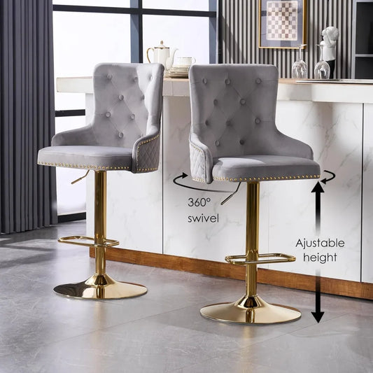 Velvet Gold Barstools Set of 2, Modern Counter