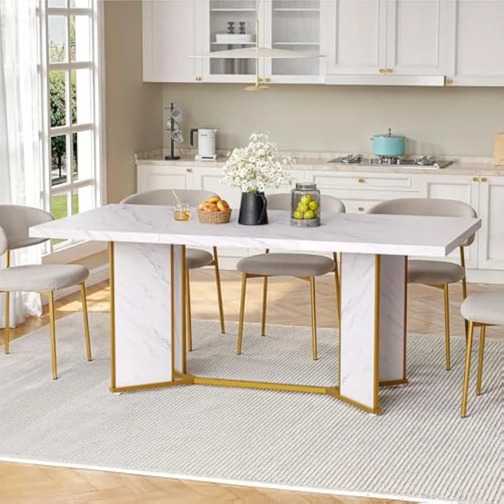 Marble Wooden Kitchen Table With Gold