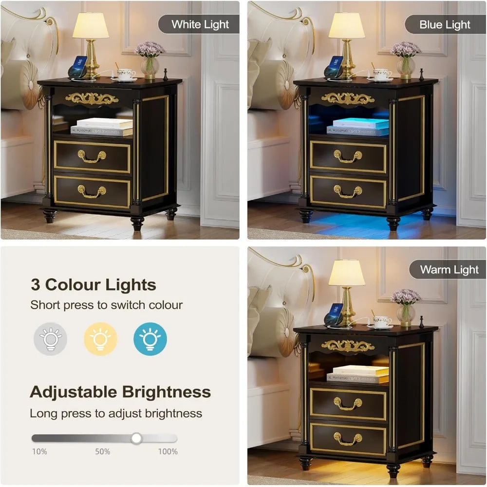 Set of 2 Nightstand with Gun Drawer, Charging