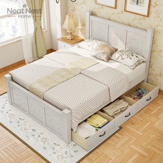 Farmhouse Style Wood Panel Bed Frame Four Square