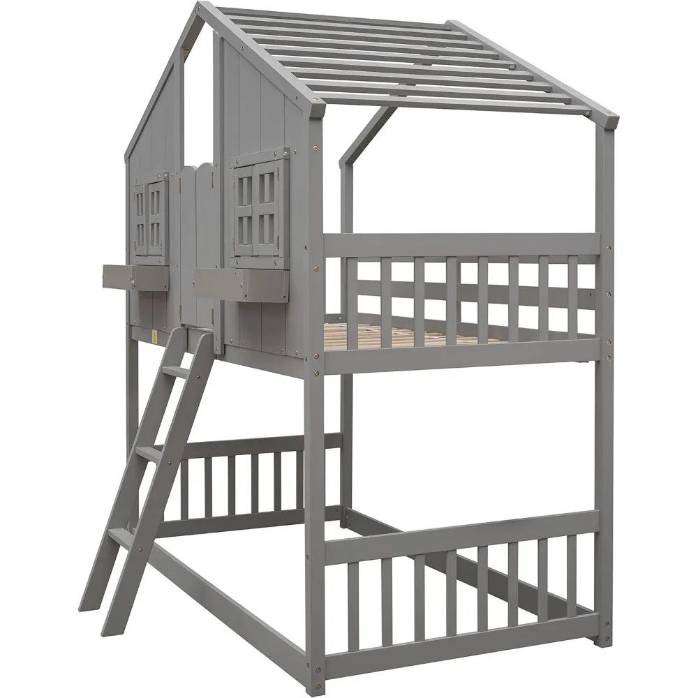 House Bunk Bed Twin Over Twin Wood