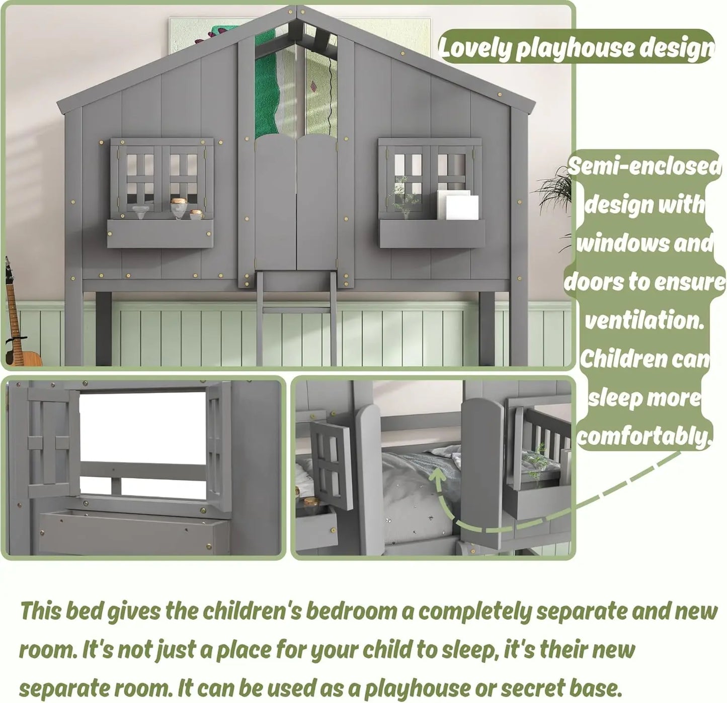House Bunk Bed Twin Over Twin Wood
