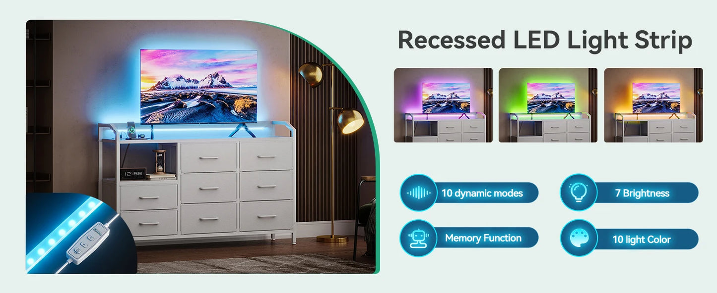 White Dresser for Bedroom with Light Strip