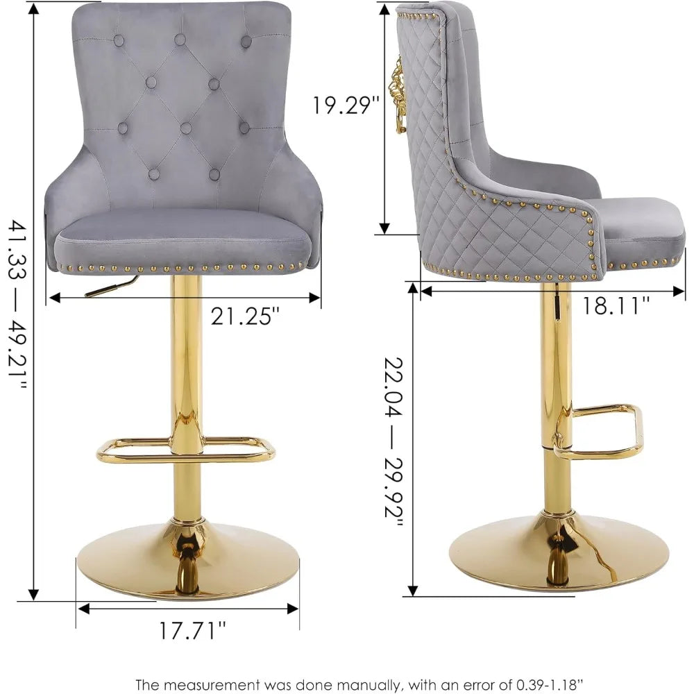 Velvet Gold Barstools Set of 2, Modern Counter