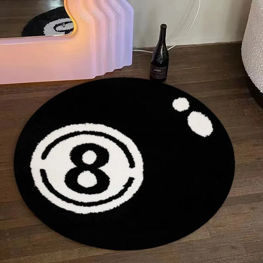 Black Billiards 8 Ball Round Plush Carpet Anti-Slip