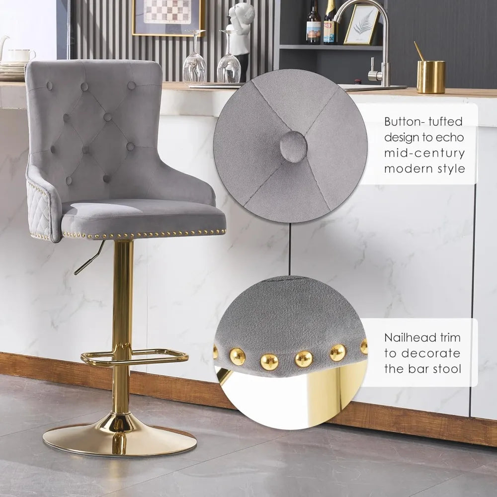Velvet Gold Barstools Set of 2, Modern Counter