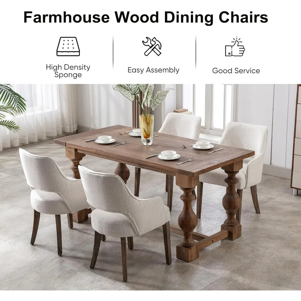 Linen Fabric Dining Chairs Set of 4 Upholstered