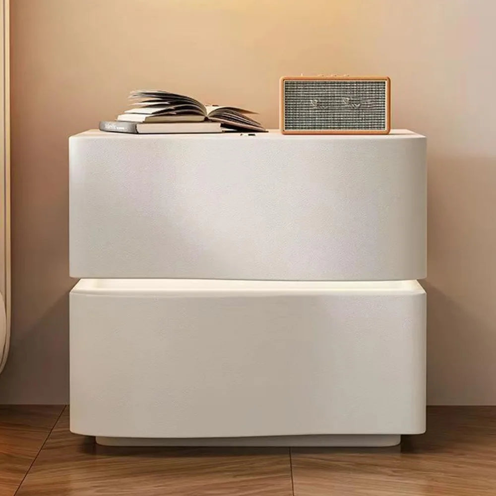 Solid Wood Nightstand, Leather Bedside Table