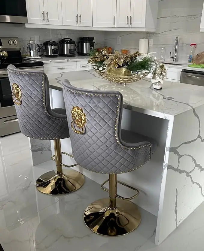 Velvet Gold Barstools Set of 2, Modern Counter