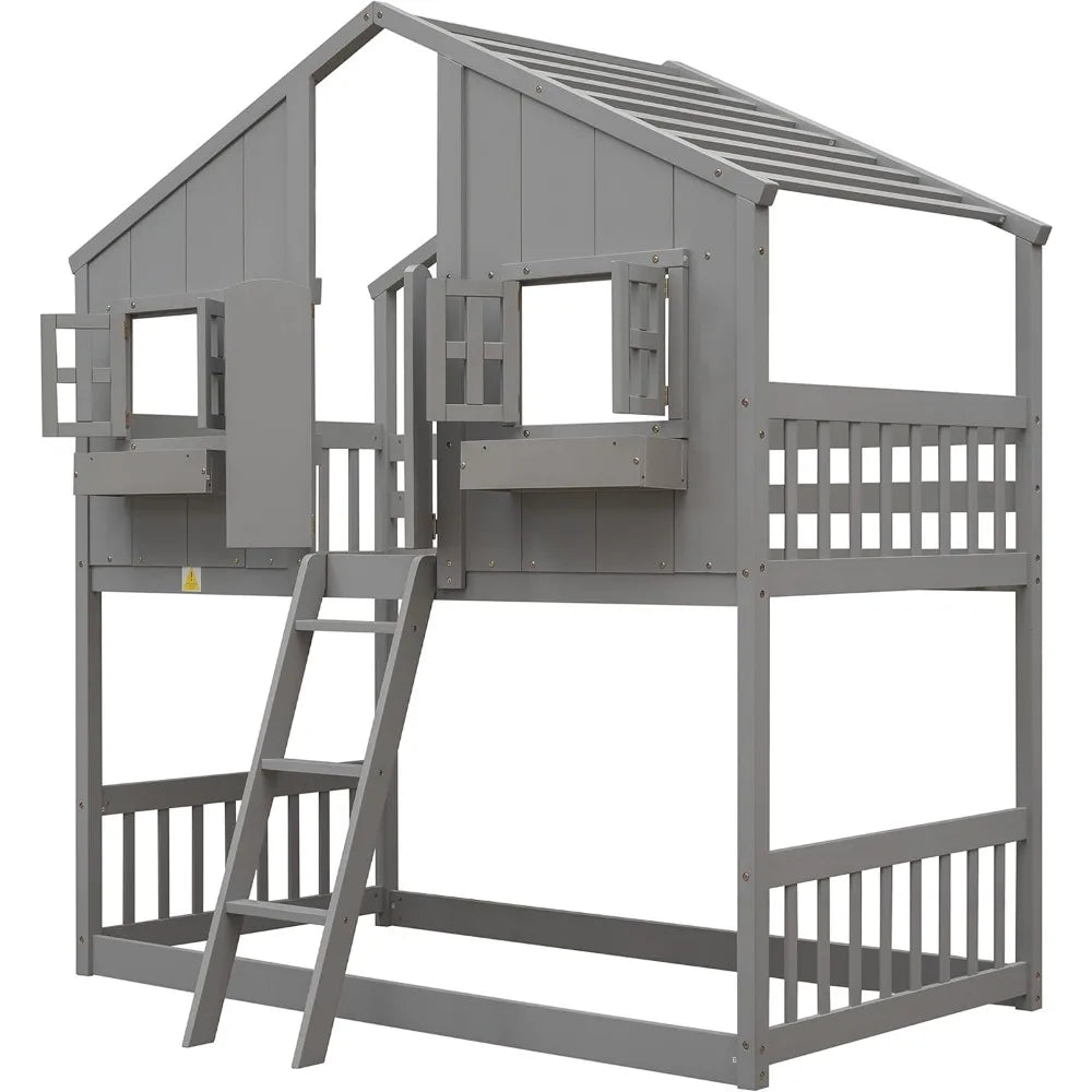 House Bunk Bed Twin Over Twin Wood