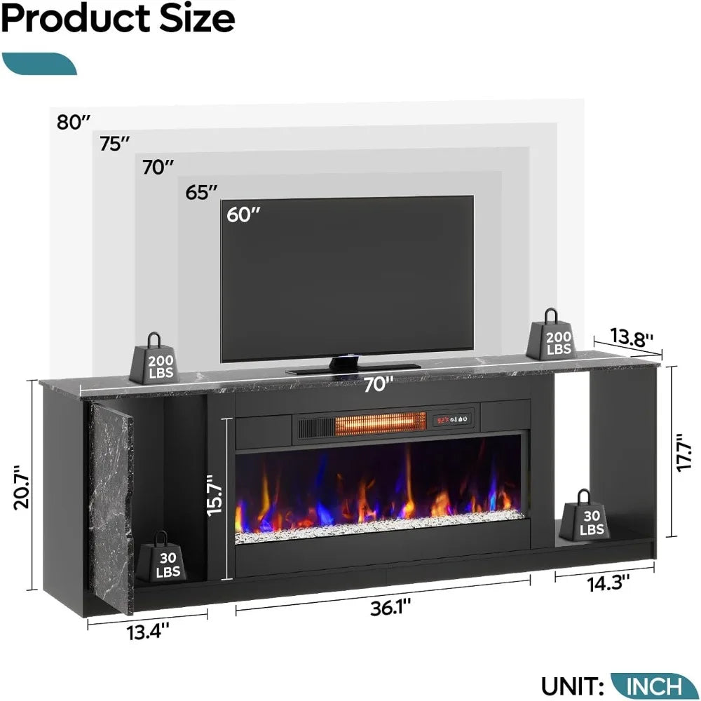 70 Inch Fireplace TV Stand with 36"
