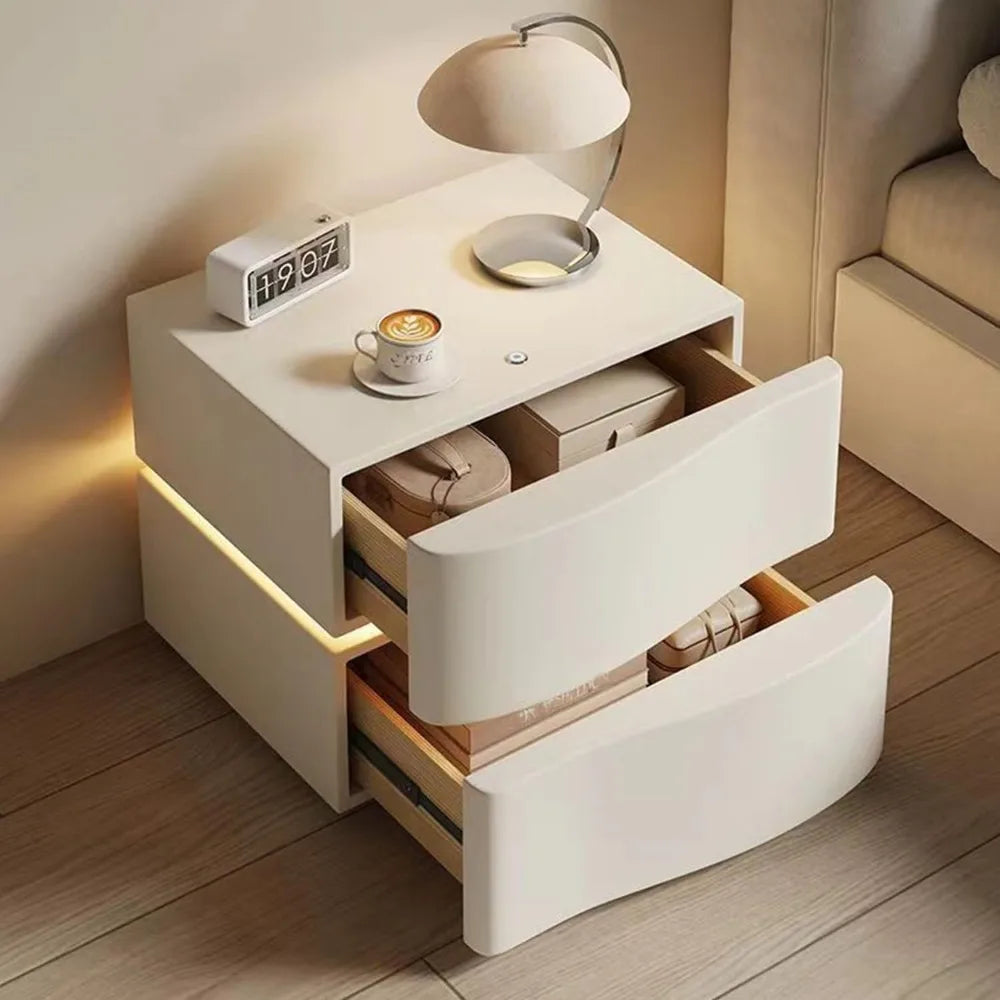 Solid Wood Nightstand, Leather Bedside Table