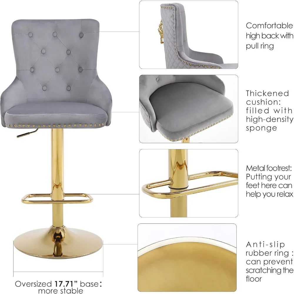 Velvet Gold Barstools Set of 2, Modern Counter