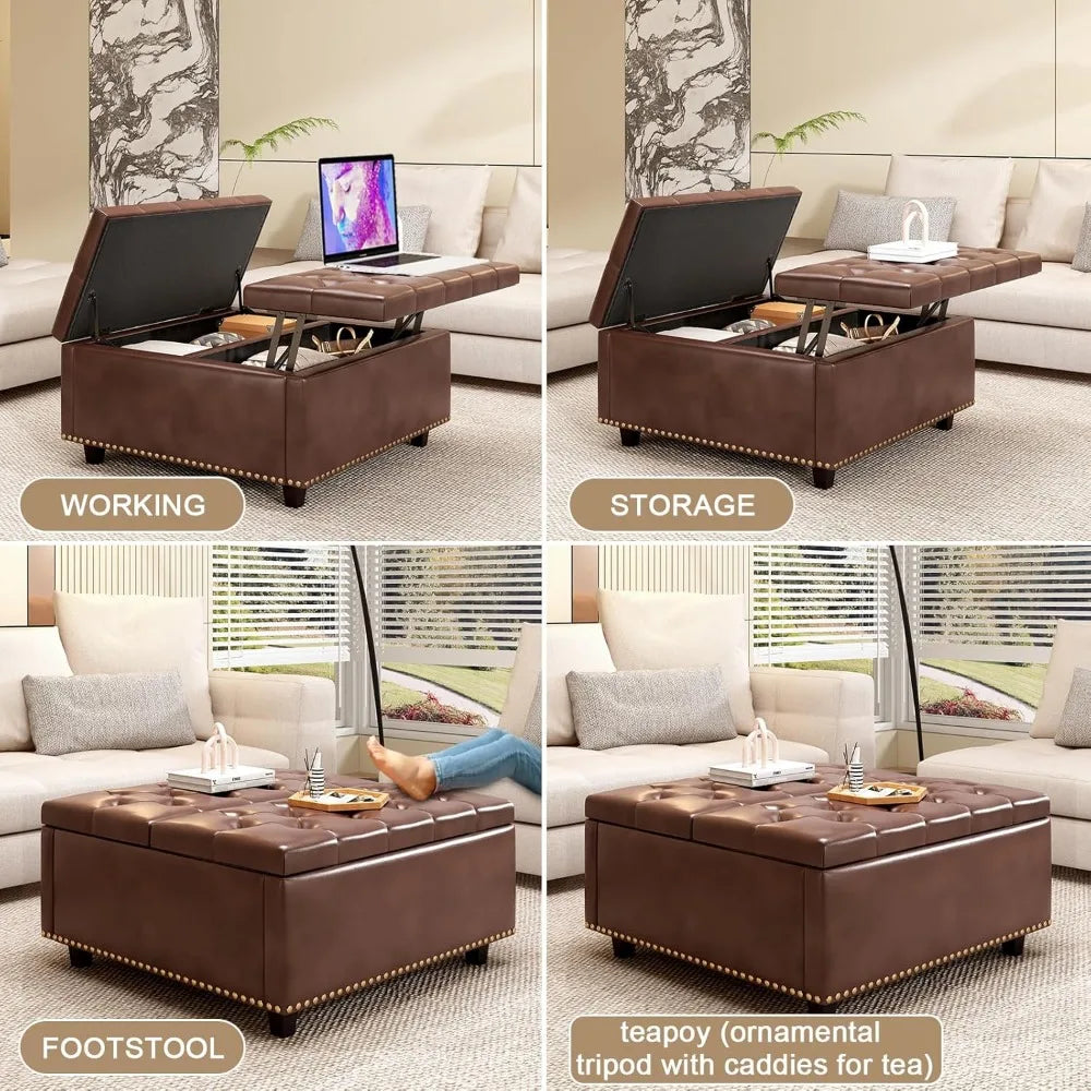Extra Large Faux Leather Storage Ottoman